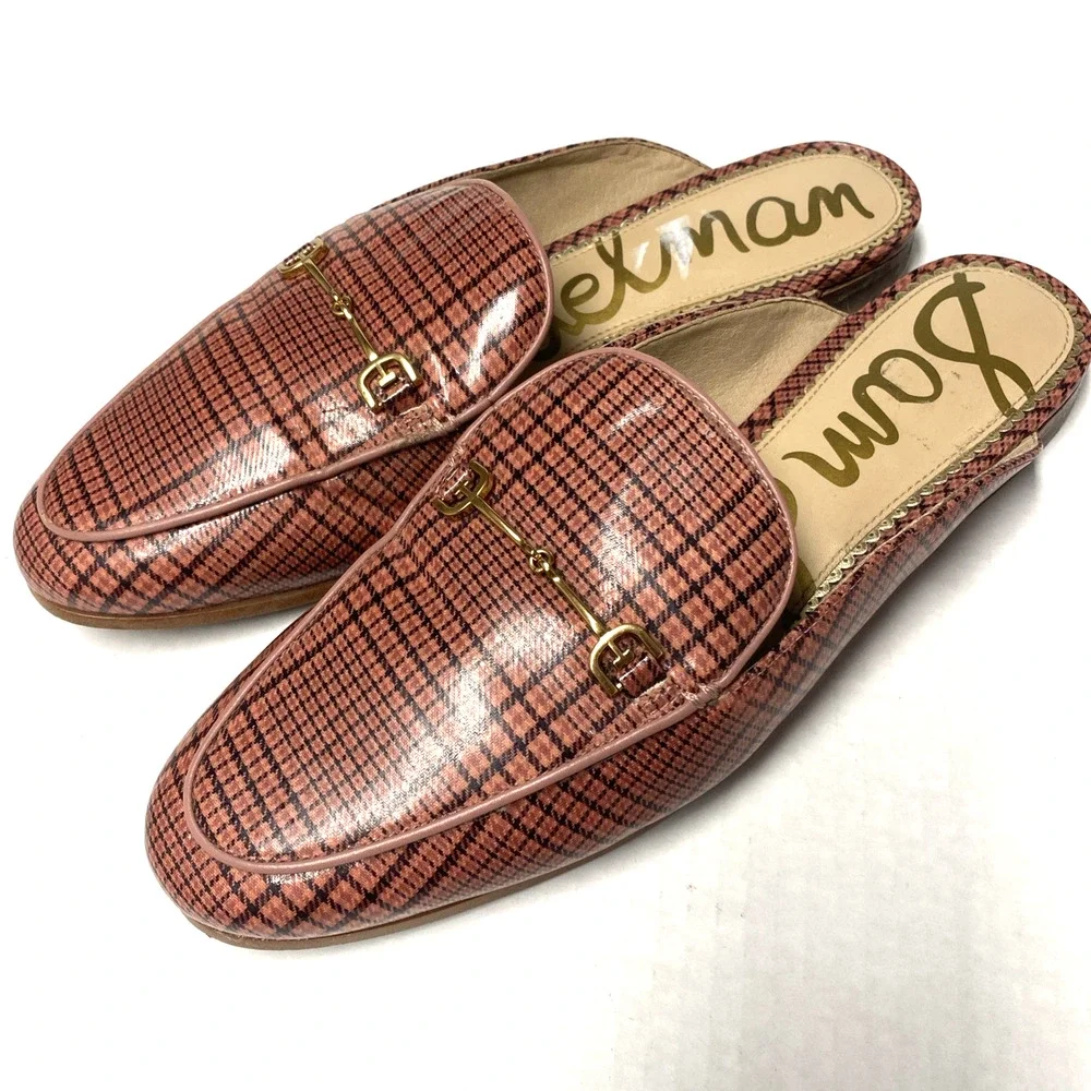 Sam Edelman Linnie Bit Loafer Mule Red Flat Leather Slide Slip Plaid Gingham 10